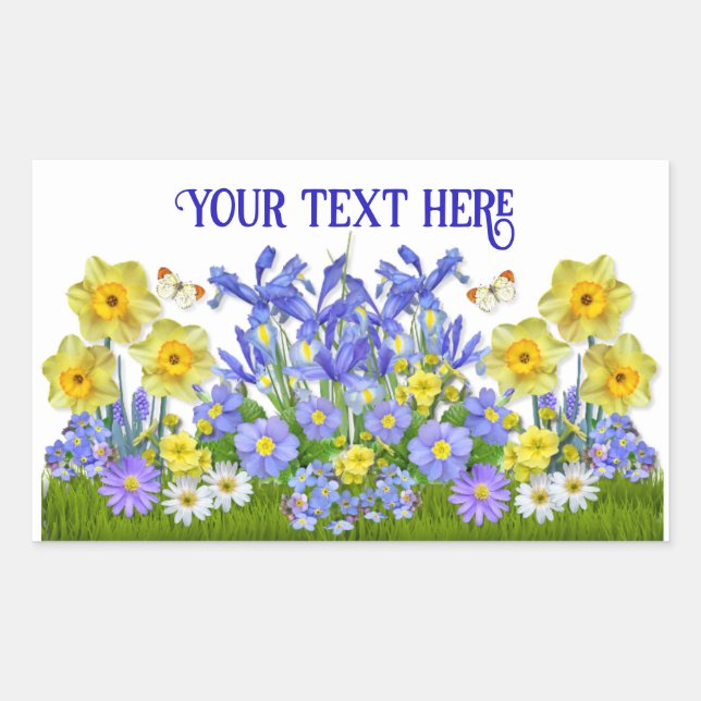 Sticker Rectangulaire Fleurs de printemps et papillons de texte personna (Devant)