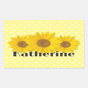 Sticker Rectangulaire Fleurs de soleil Jaunes Pois Nom personnalisé
