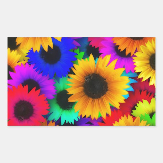 Sticker Rectangulaire Fleurs de soleil Neon (Devant)