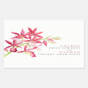 Sticker Rectangulaire Fleurs d'orchidées rouges aquarelle mariage botani