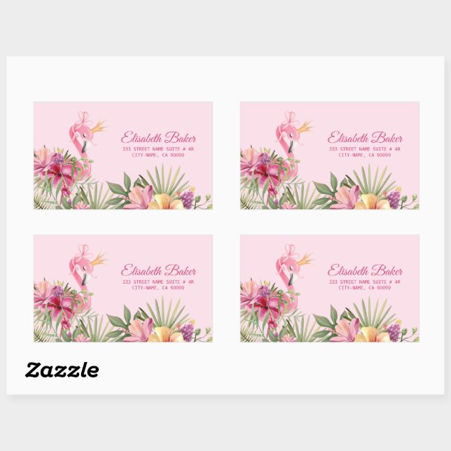 Sticker Rectangulaire Fleurs Et Flamant rose (Feuille)