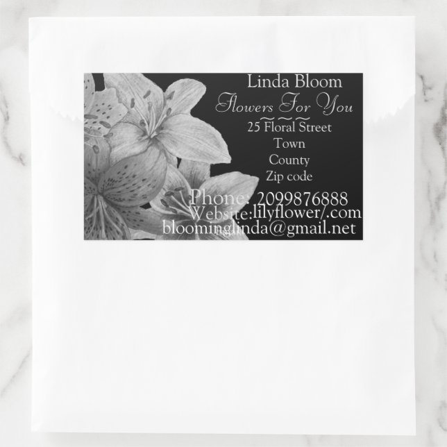 Sticker Rectangulaire fleurs Lilies art noir et blanc design fleuristes (Sac)