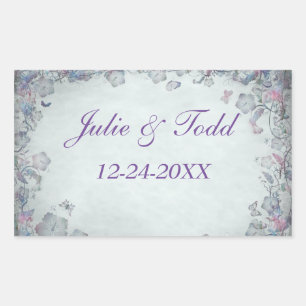 Sticker Rectangulaire Fleurs & Mariage de papillon Enregistrer la date