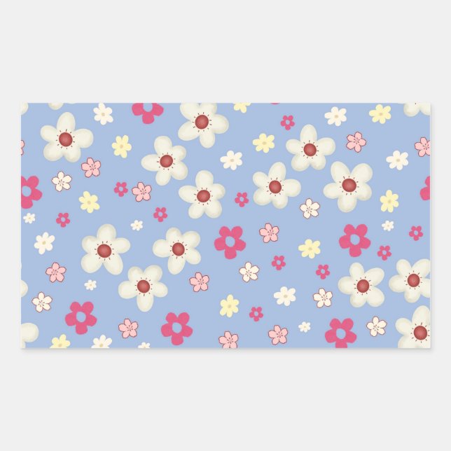 Sticker Rectangulaire fleurs printanières sur fond bleu (Devant)