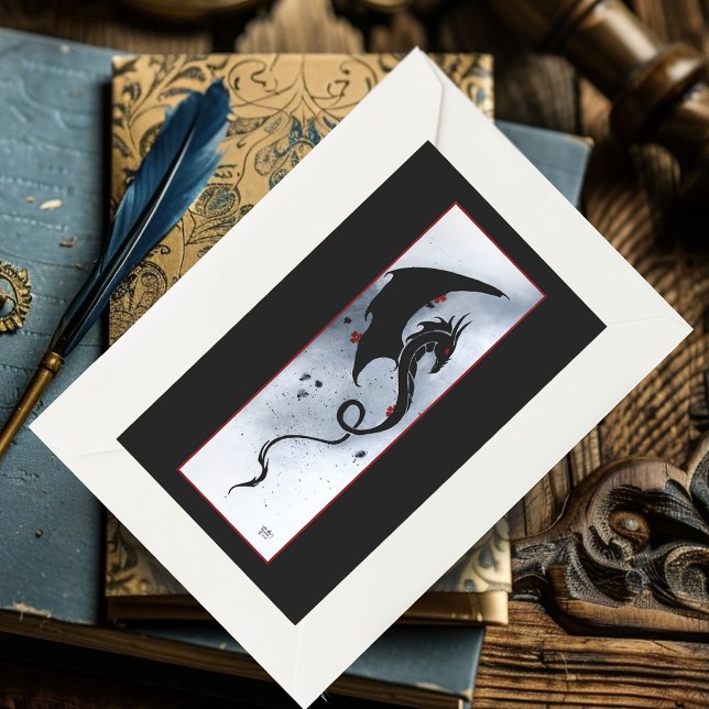 Sticker Rectangulaire Fleurs rouges bleues Dragon noir (Créateur téléchargé)