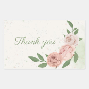 Sticker Rectangulaire fleurs rousses roses vert feuilles merci
