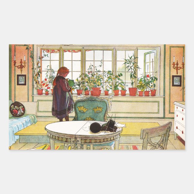Sticker Rectangulaire Fleurs sur le rebord de la fenêtre par Carl Larsso (Devant)