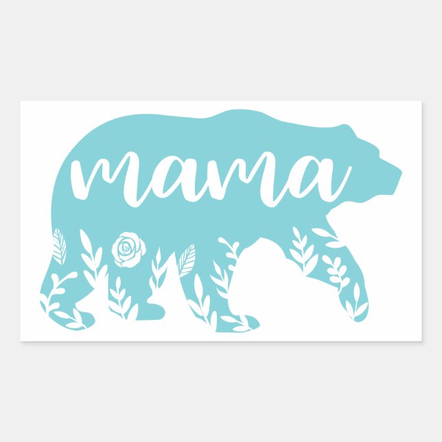 Sticker Rectangulaire Fleurs turquoise de l'ours de maman (Devant)