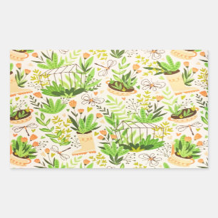 Sticker Rectangulaire Fleurs vertes botaniques Jardin florissant