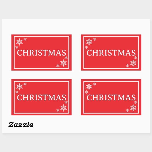 Sticker Rectangulaire Flocons de neige rouges Mot simple de Noël (Feuille)