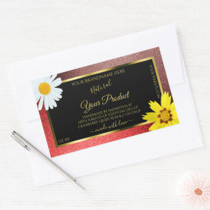 Sticker Rectangulaire Floral Bourgogne rouge Parties scintillant noir Ét