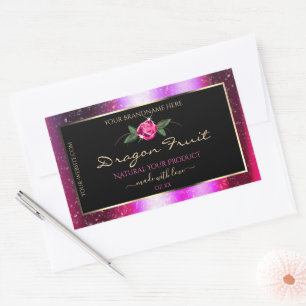 Sticker Rectangulaire Floral rose violet Parties scintillant noir Étique