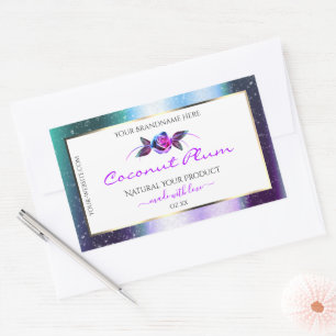 Sticker Rectangulaire Floral Turquoise Parties scintillant violet Étique