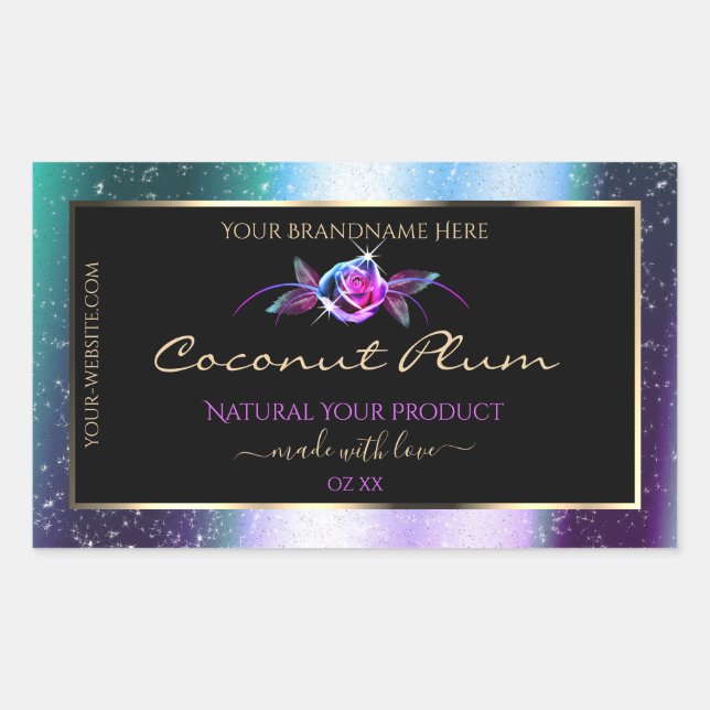 Sticker Rectangulaire Floral Turquoise Parties scintillant violet noir É (Devant)