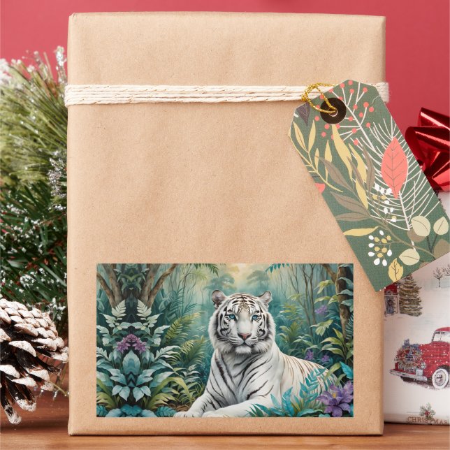 Sticker Rectangulaire Flore de la jungle de Tigre blanc (vacances)