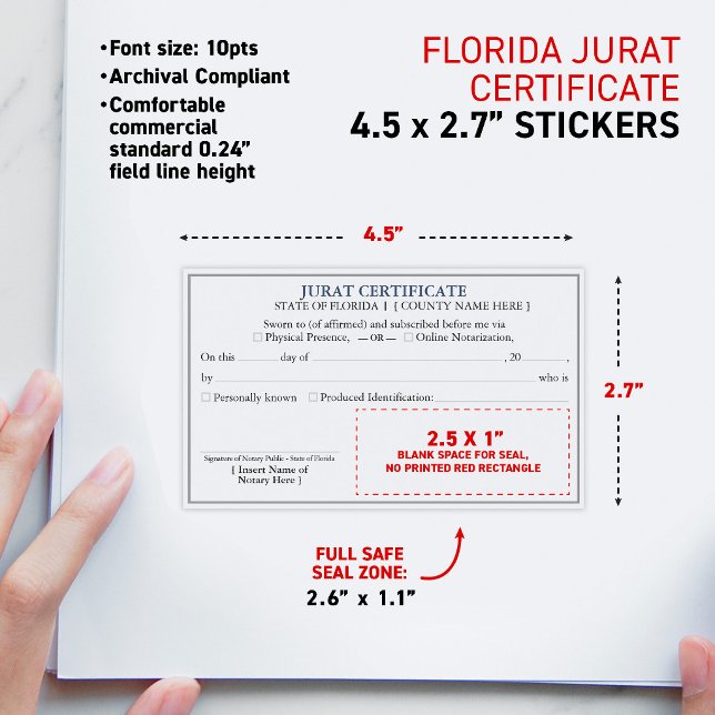 Sticker Rectangulaire FLORIDE Certificat de déclaration de notaire Docum (FLORIDA Notary Jurat Certificate Document 4.5x2.7" Rectangular Stickers, matte finish)