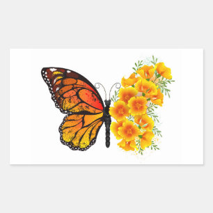 Sticker Rectangulaire Flower Butterfly with Yellow California Poppy