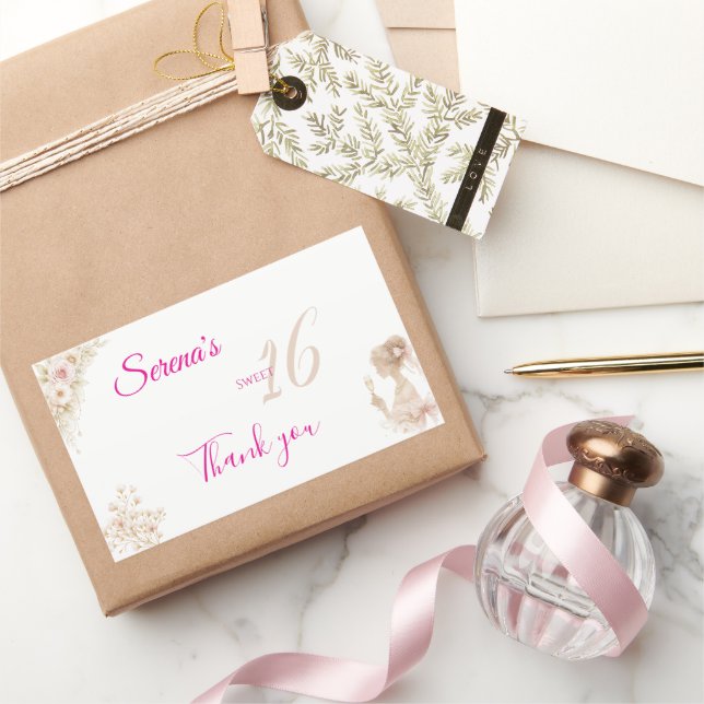 Sticker Rectangulaire Flower Dreamy Soft Sweet 16 Birthday Gift Tag (Cadeaux)