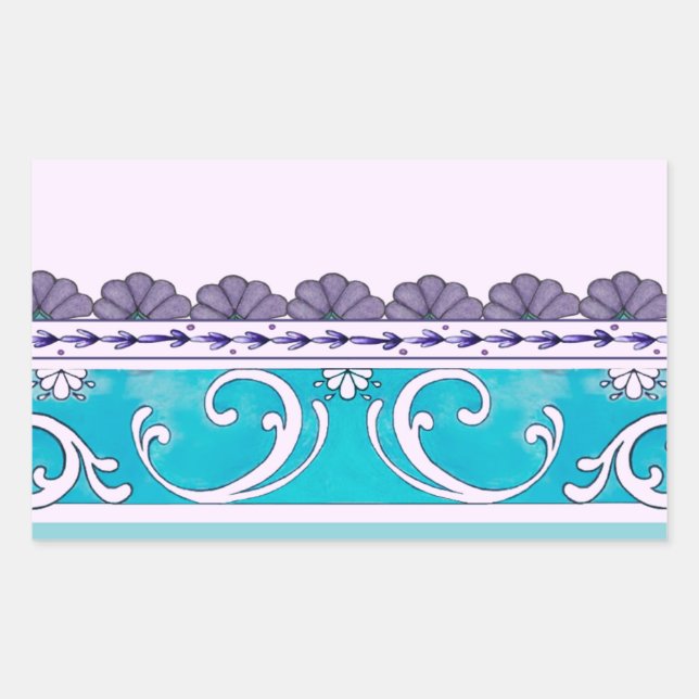 Sticker Rectangulaire Fluer De Lis Blue Swirl Design (Devant)