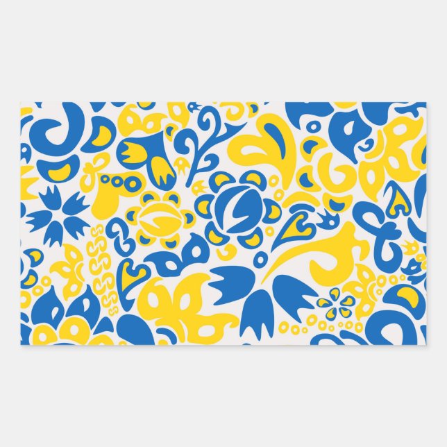 Sticker Rectangulaire Folklore pattern with Ukrainian flag colors  (Devant)