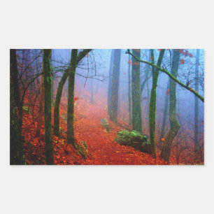 Sticker Rectangulaire Forêt peinte Automne Brouillard bleu
