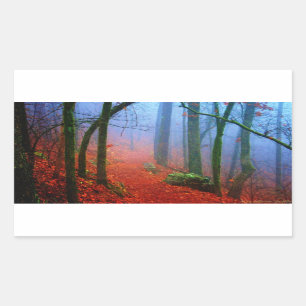 Sticker Rectangulaire Forêt peinte Automne Brouillard bleu