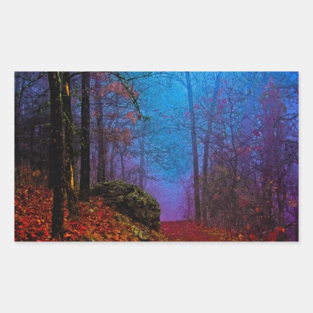 Sticker Rectangulaire Forêt peinte automne pourpre brouillard (Devant)