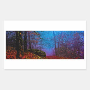 Sticker Rectangulaire Forêt peinte automne pourpre brouillard
