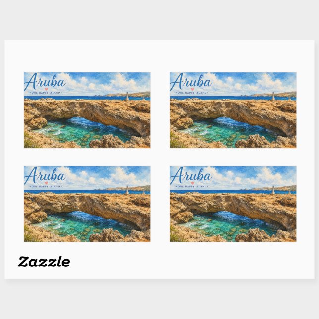 Sticker Rectangulaire Formation rocheuse du pont naturel d'Aruba Caraïbe (Feuille)