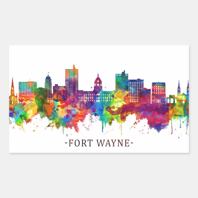 Sticker Rectangulaire Fort Wayne Indiana Skyline (Devant)