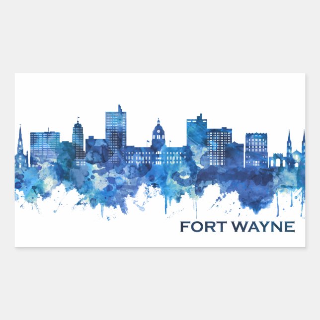 Sticker Rectangulaire Fort Wayne Indiana Skyline Blue (Devant)
