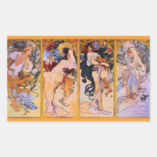 Sticker Rectangulaire Four Seasons by Alfons Mucha Art Déco Nouveau