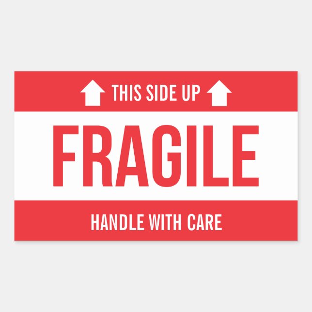 Sticker Rectangulaire Fragile Haut Vers Le Haut Manipulez Avec Soin (Devant)