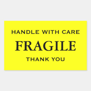 Sticker Rectangulaire Fragile Jaune/Noir. Manipuler avec soin. Merci.