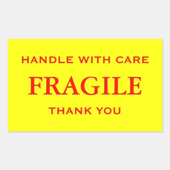 Sticker Rectangulaire Fragile jaune/rouge. Manipuler avec soin. Merci. (Devant)