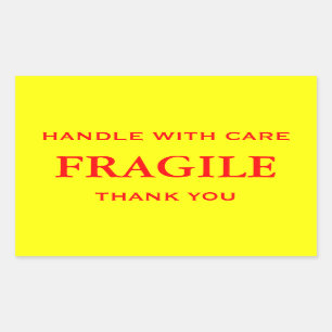 Sticker Rectangulaire Fragile jaune/rouge. Manipulez avec soin. Merci