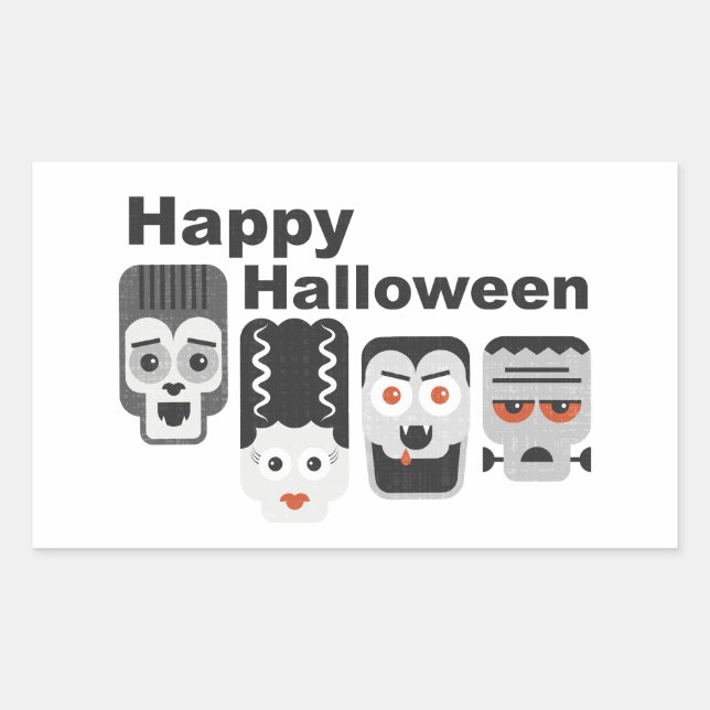 Sticker Rectangulaire Frankenstein et amis éffrayants - noir, blanc et (Devant)
