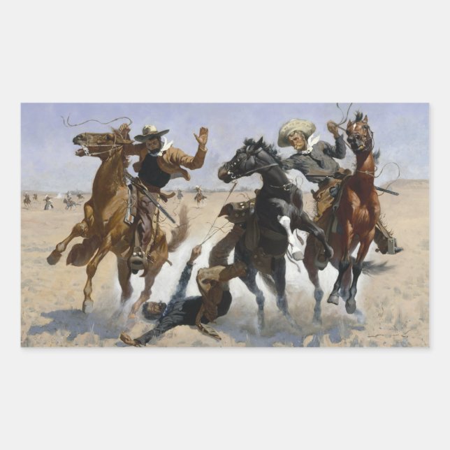 Sticker Rectangulaire Frederic Remington - Aidez un camarade (Devant)