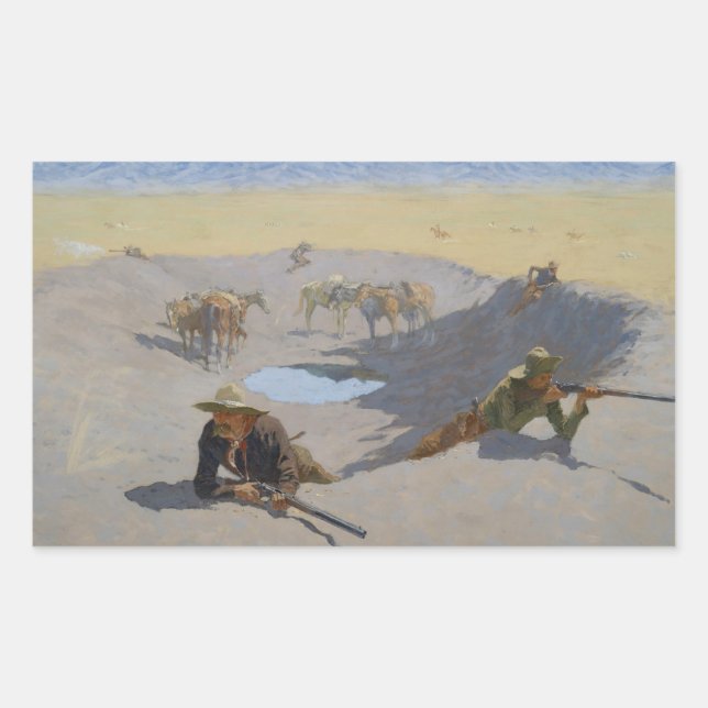 Sticker Rectangulaire Frederic Remington - Lutte pour le trou d'eau (Devant)