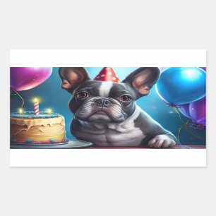 Sticker Rectangulaire Frenchie Birthday Bash : Un mignon Bulldog françai