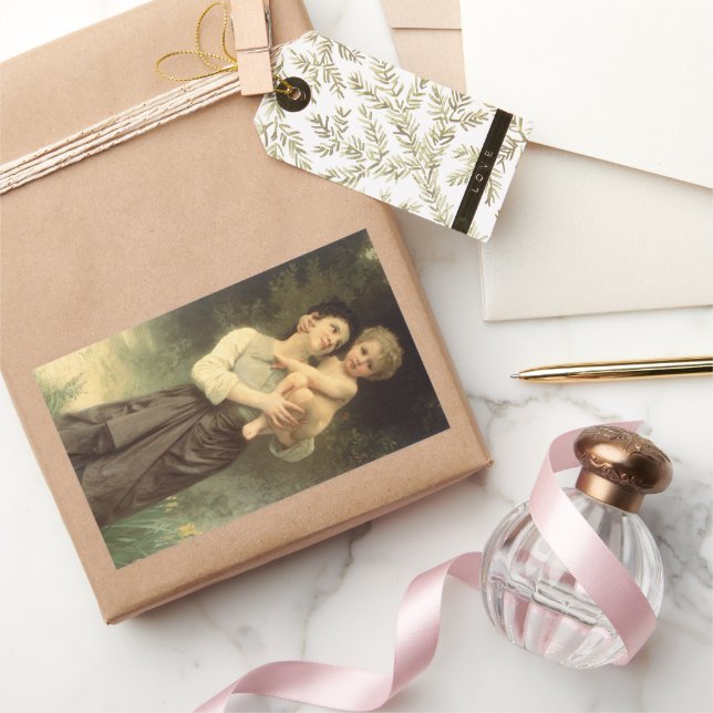 Sticker Rectangulaire Frère et soeur par William Adolphe Bouguereau (Cadeaux)