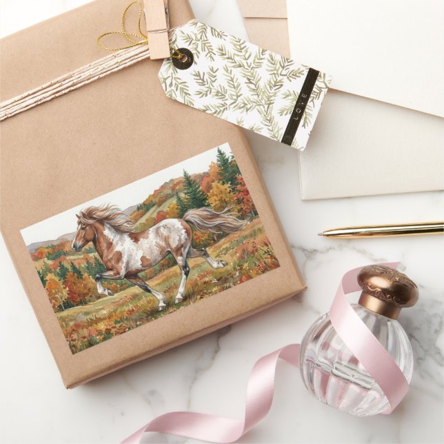 Sticker Rectangulaire Freya Cheval Islandais dans la Forêt d'Automne (Cadeaux)