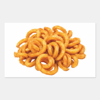 Sticker Rectangulaire Frites Curlies Croustillantes sur Fond Blanc