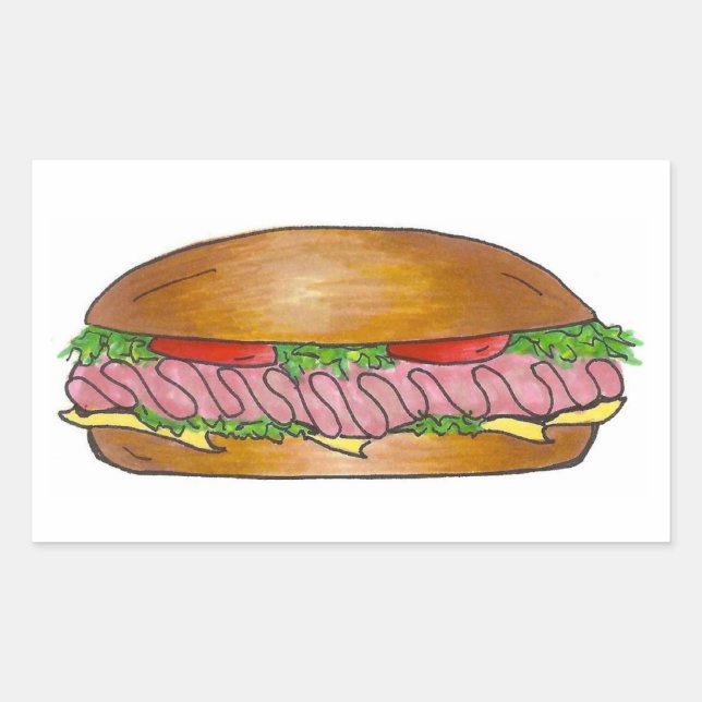 Sticker Rectangulaire Fromage de jambon et de fromage Hoagie Grinder Her (Devant)