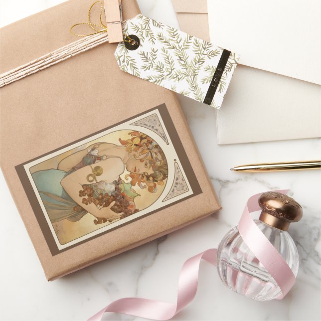 Sticker Rectangulaire Fruits d'Alphonse Mucha, Art Nouveau Vintage (Cadeaux)
