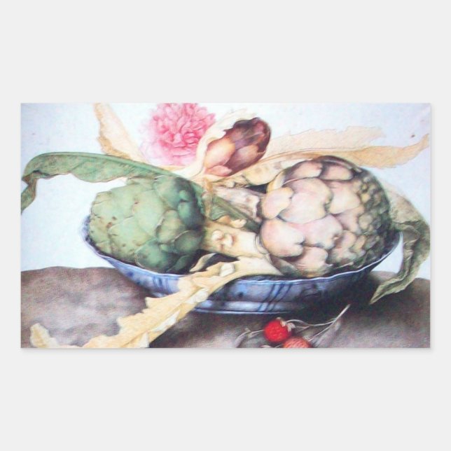 STICKER RECTANGULAIRE FRUITS DE SAISON / ARTICHOKES, ROSE & FRAISES (Devant)