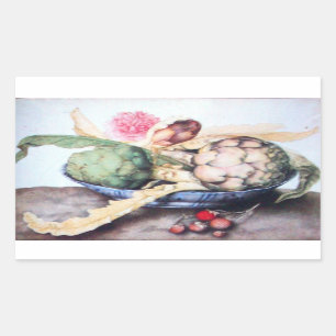 STICKER RECTANGULAIRE FRUITS DE SAISON / ARTICHOKES, ROSE & FRAISES