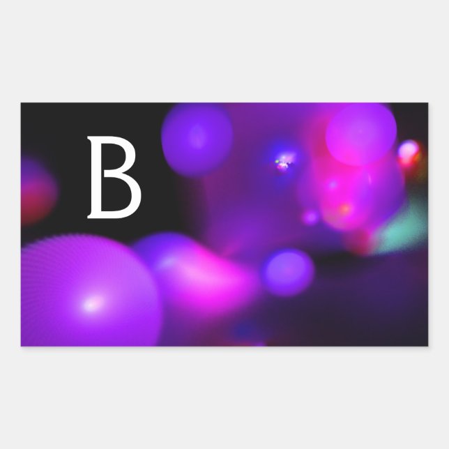STICKER RECTANGULAIRE FUCHSIE ROSE PURPLE NOIR FRACTAL BUBBLES MONOGRAMM (Devant)