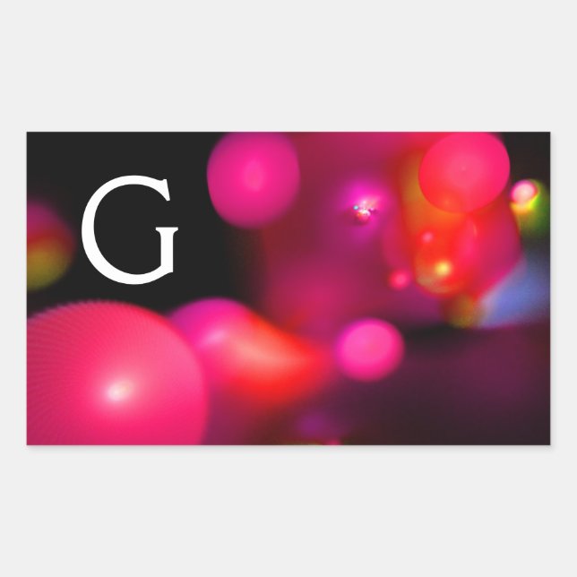 STICKER RECTANGULAIRE FUCHSIE ROSE PURPLE NOIR FRACTAL BUBBLES MONOGRAMM (Devant)