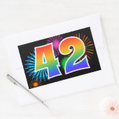 Sticker Rectangulaire Fun Fireworks + Rainbow Motif "42" Numéro d'événem (Enveloppe)